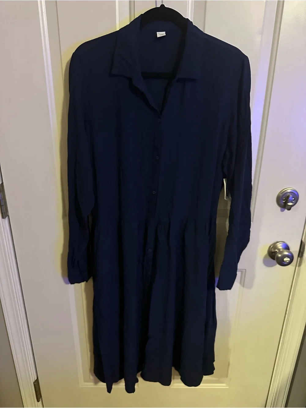 Women's Navy Button-Front Shirt Dress